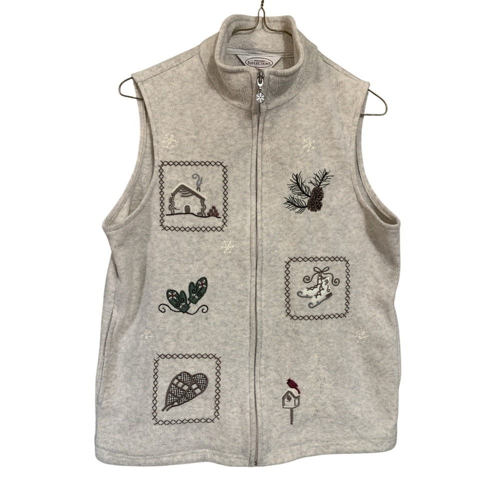 Northern Reflections Winter Motif Fleece Vest Womens S Gray Holiday Festive Cozy
